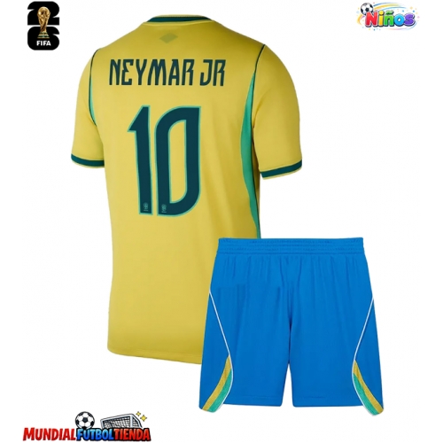 Camiseta Brasil Neymar Jr #10 Primera Equipación Replica Mundial 2026 para niños mangas cortas (+ Pantalones cortos)